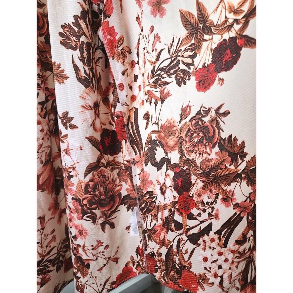 H&M Short Floral Fall Colors Red and Brown Shift Dress Long Sleeve Button Down - Picture 10 of 14